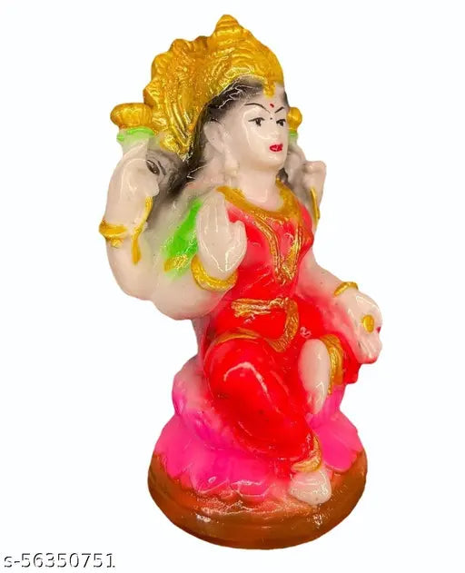 Multicolored resin Maa Lakshmi action idol, 12cm tall, 8cm wide, and 5cm deep, decorative home office puja gift