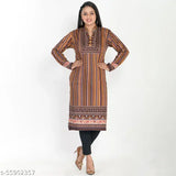 Multicolor woolen A-line kurti for women, long sleeves, printed combo, hand wash only, suitable for daily wear and office, made in India