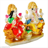 Multicolor marble Laxmi-Ganesh Idol Murti for Diwali Puja, 5-inch home decor and temple statue. Traditional Hindu god sculpture