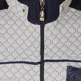 Grey and navy cotton blend colorblocked jacket with stand collar, two pockets, long sleeves, zip closure for children aged 5-6 years