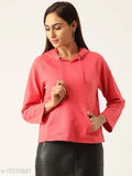 Laabha women's pink solid hooded pullover sweatshirt, fleece material, XS-XXL sizes available