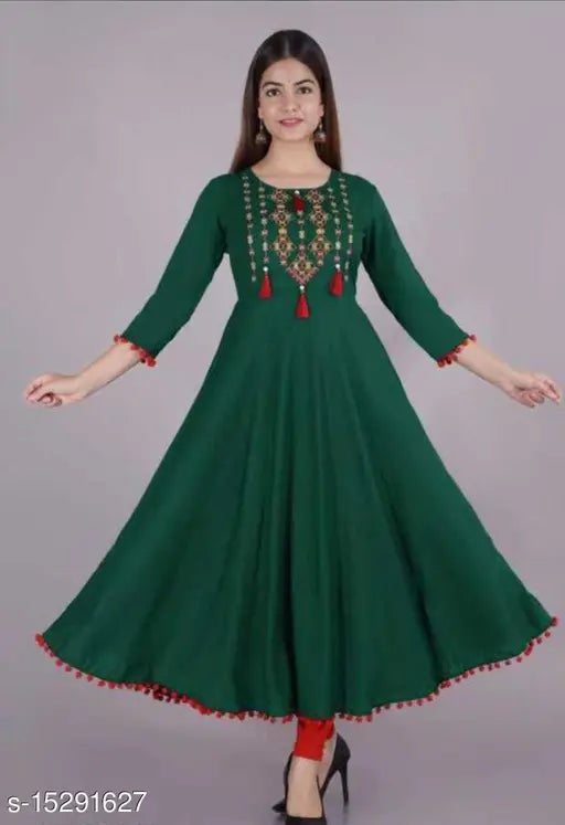 Rayon embroidered kurti with three-quarter sleeves, Indian ethnic wear for women in S, M, L, XL, XXL, XXXL sizes