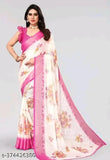 Red chiffon saree with printed pattern, free size, Indian origin
