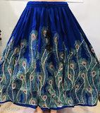 Peacock feather print rayon skirt, free size, self-design, India origin