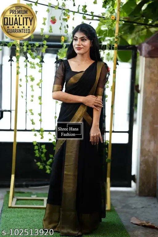 Black chiffon saree with solid pattern, special edition by Shree Hans Fashion