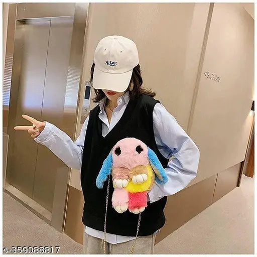 Multicolored PU soft fur sling bag, ideal for girls' fashion. Removable strap, versatile use