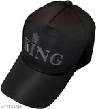 Stylish men's black cotton cap with kingruber print, solid design from India