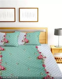 White cotton fitted double bedsheet with elastic & 2 floral pillow covers (#44), ideal for summer, by Gravia Homes