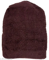 Dark brown woolen beanie cap for men & women, solid pattern, Made-in-India