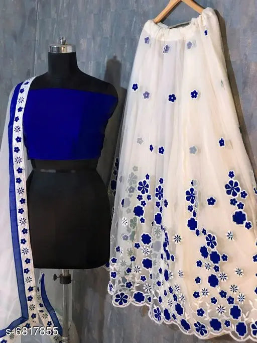 Beautiful Banglori silk lehengas in net fabric, embellished dupatta, Indian semi-stitched (42m, 2.1m), handcrafted embroidery