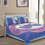 Attractive cotton queen-size bedsheets, 2 pillow covers, thread count 160, soft & durable, made in India