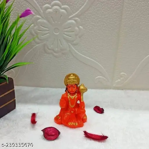 Gold-toned polyresin Hanuman Murti Bajrangbali figurine for car dashboard or home decor, 4cm x 5cm x 5cm, spiritual gift item