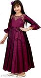 Silk maxi dress, AYUB FASHION girls partywear for ages 3-11 years, solid pattern on display rack (India)