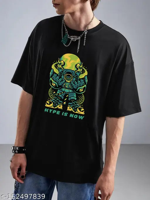Relaxed fit cotton t-shirt for men, printed design with short sleeves, Indian-made fashionable apparel