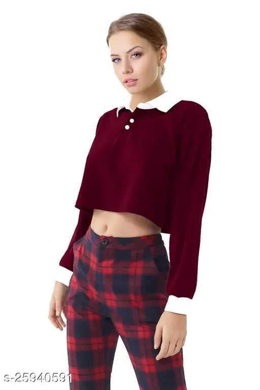 Red solid cotton round neck long sleeve T-shirt by EyeBogler - perfect for women's casual wear and suitable for all seasons