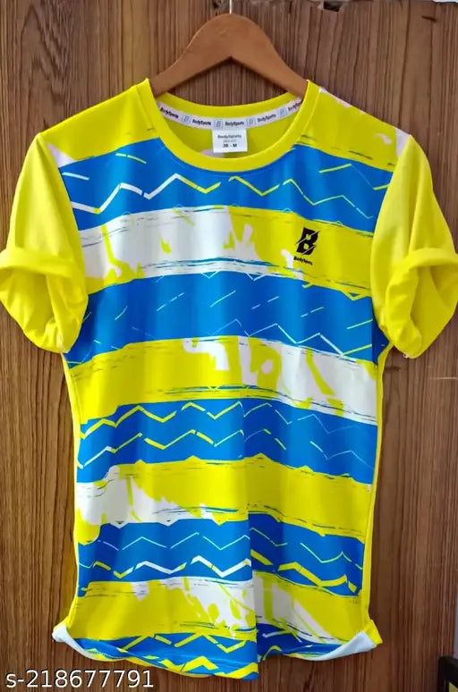 Multi-sport gymwear in super net fabric with printed sleeves, perfect for football, cricket, tennis, or badminton enthusiasts. Sizes available from S to XXL, made in India