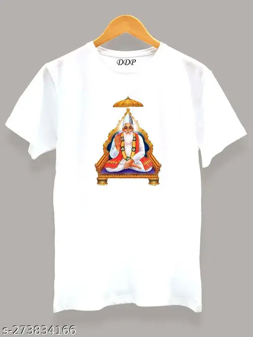 Kabir Sahib polyester short-sleeve printed T-shirt for men - White, comfortable daily wear for various occasions, lightweight and sweat-wicking fabric