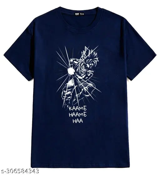 Navy Blue Goku Dbz Printed T-Shirt for Men, Cotton Blend, Short Sleeves, Anime Fans, Dragon Ball Z