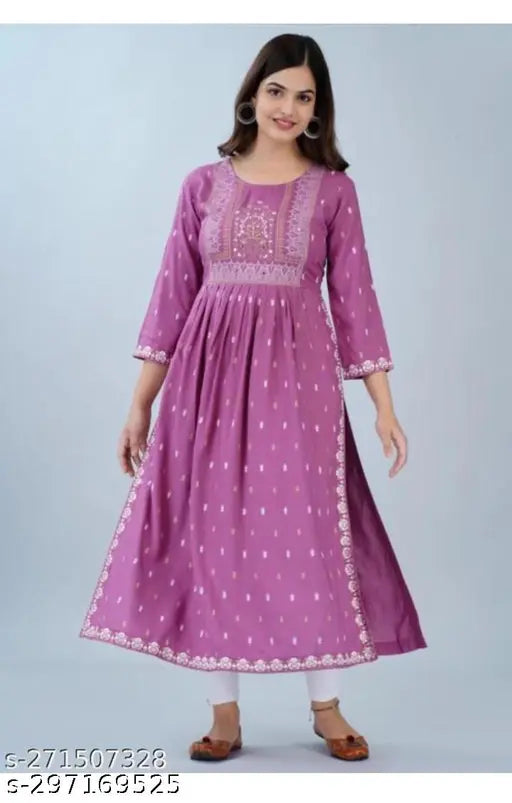 Rayon printed Naira cut kurti Avi in three-quarter sleeves, Indian women's fashion on display