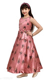 Pink silk frock dress for girls, embroidered net design in single size, 3-4 years to 10-11 years, Indian origin