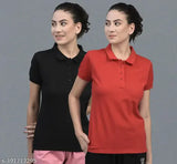 Red cotton blend polo t-shirts pack of 2, ideal for athletic wear with short sleeves and easy pull-on clasp