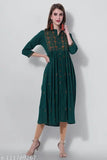 Sequinned and embroidered Rayon kurta by PURVIJA KURTIES, three-quarter sleeves, stylish fashion piece for women, available in M, L, XL, XXL sizes