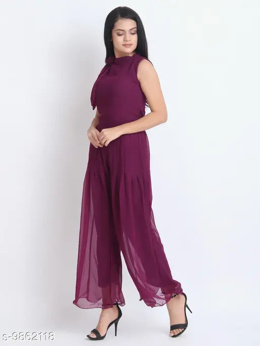 Crepe sleeveless Real Vibes jumpsuit, solid-colored casual wear, L size, Indian origin