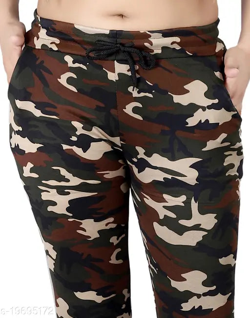Women's Army Print Slim Fit Spandex Jeggings - Cotton blend, pocket detail, casual wardrobe essential
