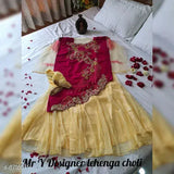 Velvet net lehenga choli with dupatta, embroidered top and solid bottom, semi-stitched Indian traditional wear
