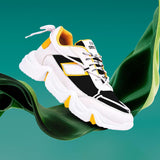 Yellow synthetic leather sports shoes, lightweight & fashionable for athletic activities