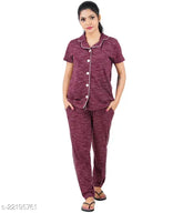 XL women's cotton night suit set, Indian-made solid pyjamas and shirt