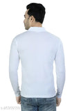 White solid cotton polo neck t-shirt for men, full sleeve with long length, on hanger