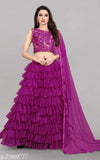 Embroidered silk-net lehenga ensemble (38" waist, 41" length) with ruffled dupatta, Indian moti work design