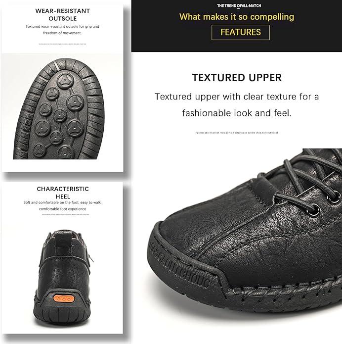 Brown high top hiking shoes with synthetic leather, thickened sole for men's casual outdoor activities