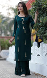 Women's printed rayon Kurta and Sharara set, three-quarter sleeves, vibrant Indian traditional wear