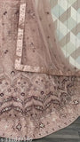 Lavender embroidered net Lehenga Choli set with 2.5m dupatta, semi-stitched blouse - popular Indian ethnic wear for parties or festivals