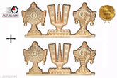 Gold-plated Tirupati Balaji symbol Shankh Chakra decorative set for home and office table showpieces, religious idol figurines on display stand