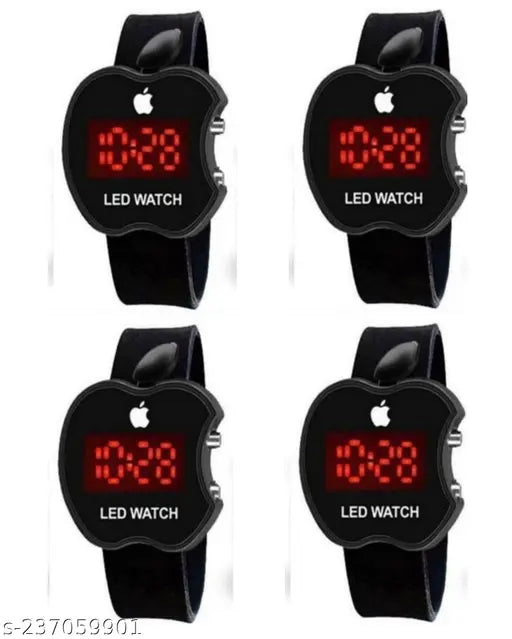 Black digital LED watches set, free size, features 4 pieces cut-shape designs for both boys and girls, Indian-made accessory collection
