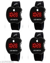 Black digital LED watches set, free size, features 4 pieces cut-shape designs for both boys and girls, Indian-made accessory collection