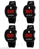 Black digital LED watches set, free size, features 4 pieces cut-shape designs for both boys and girls, Indian-made accessory collection