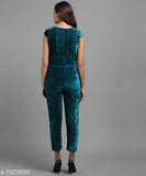 Dark green velvet jumpsuit for women, India-made, luxurious cap sleeves design