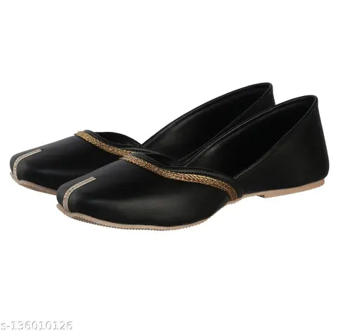Handmade ethnic juttis, synthetic leather, traditional lace work on upper. Embellished slip-on shoes for Indian attire (IND-4, IND-5, IND-6, IND-8, IND-9), Made in India
