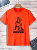 Stylish white polyester Hanuman Jai Shree Ram anime print t-shirt for kids, short sleeves, round neck