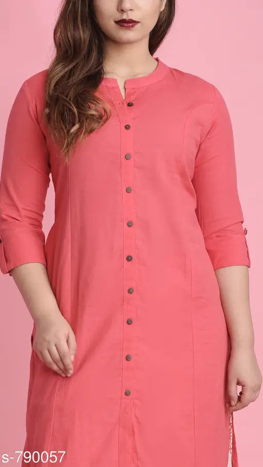 Solid cotton women's kurta set with palazzos, three-quarter sleeves, solid pattern, XL size, Indian origin