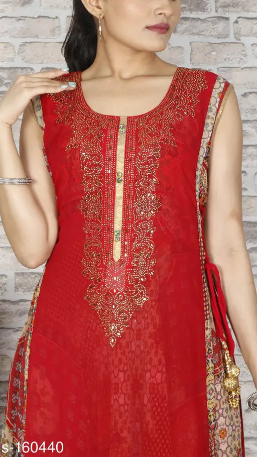 Indian ethnic motif printed Georgette kurti, vibrant XL women's georgette combo