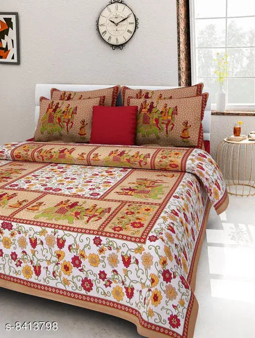 Graceful attractive cotton double bedsheets (Queen/King), 300 thread count, made in India