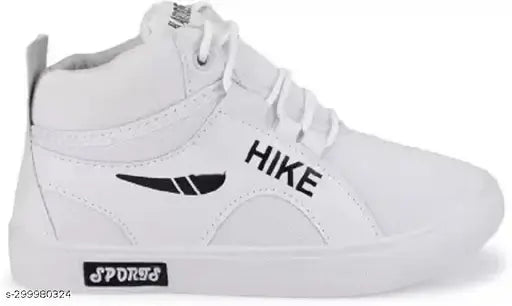 White canvas Let's Run high top sneakers for kids, lace-up fastening, TPR outsole