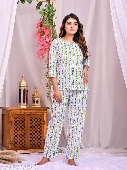 Floral printed cotton night suit, comfortable pyjamas for daily wear, Indian-made quality sleepwear