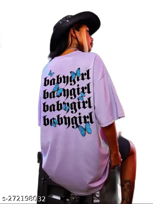 Trendy oversized half sleeve cotton-blend women's t-shirt, plus size available - vibrant printed design for a stylish wardrobe update