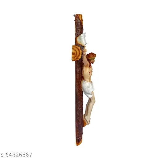 Multicolor poly resin Holy Cross figurine, perfect for Catholic home decor or craft gifts